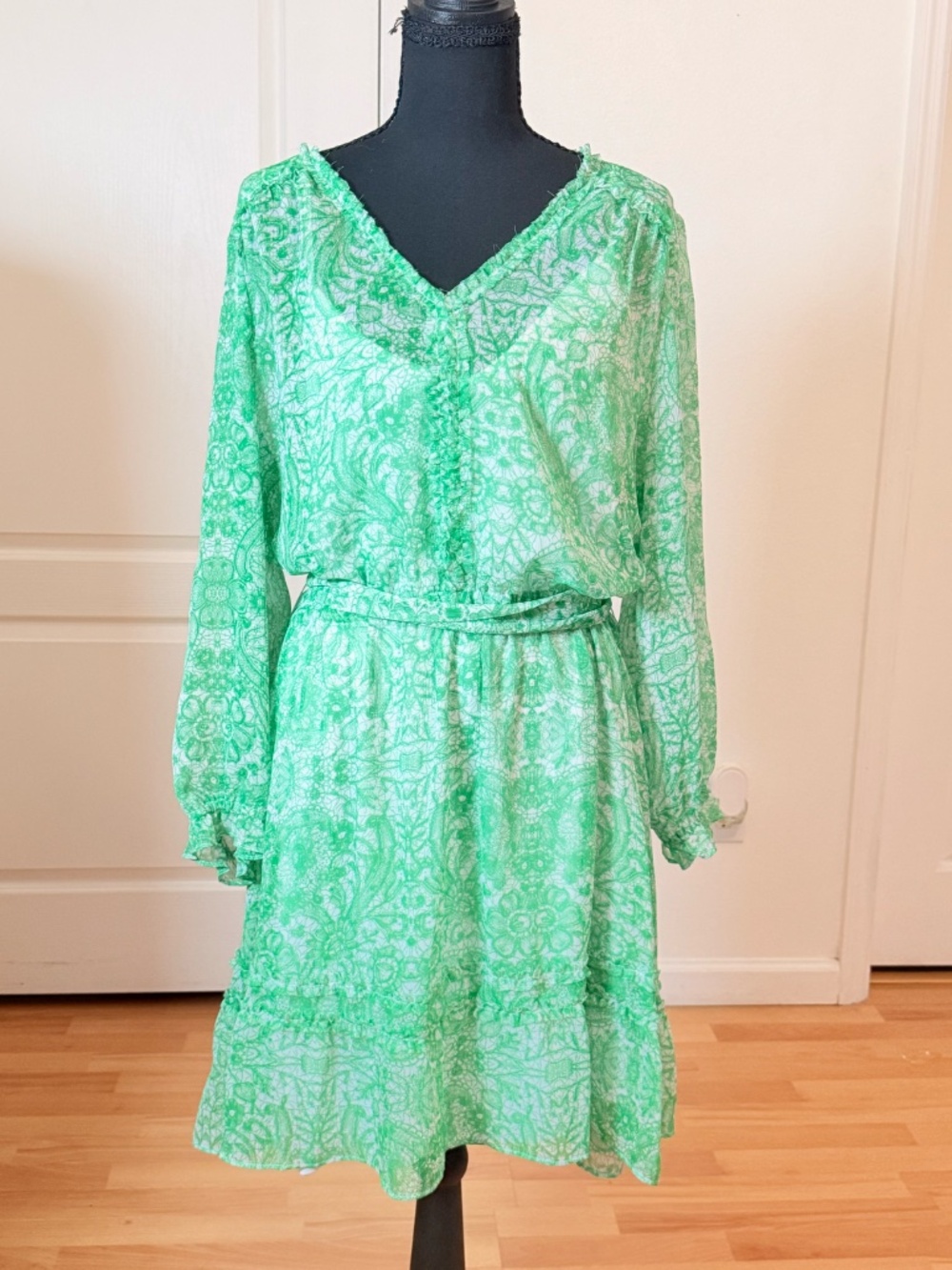Simply Vera Vera Wang Cottagecore Green Paisley Tie-Waist Dress Sz XL
